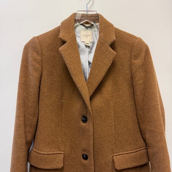 J.Crew Factory Wool Blend Longline Coat Dark Camel Sz 0 - Picture 3 of 11